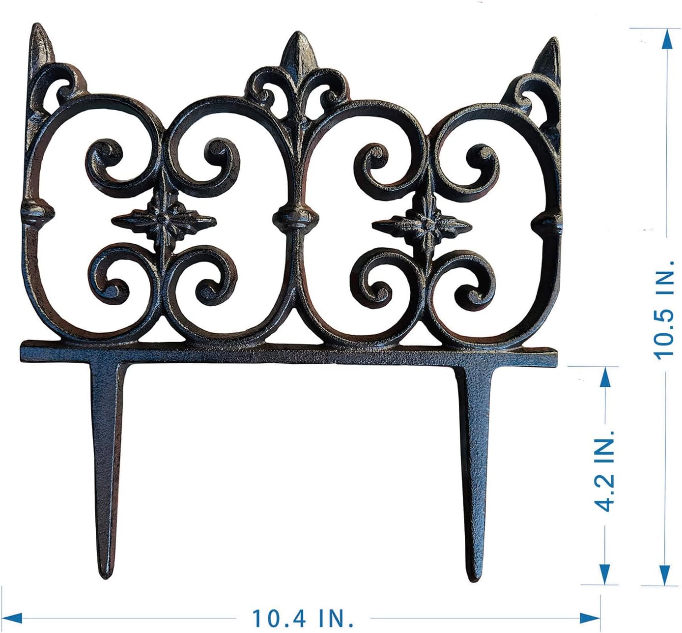 Ornate Cast Iron Garden Edging Fence（10.5" Tall） - 4 Pack Heavy Duty Metal Border for Lawn, Patio & Landscaping HC8308