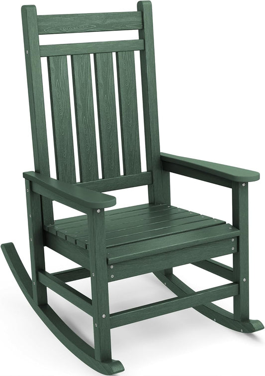 SERWALL HDPE Rocking Chair, Outdoor Rocking Chair for Adults, All Weather Porch Rocker for Lawn Garden, Green