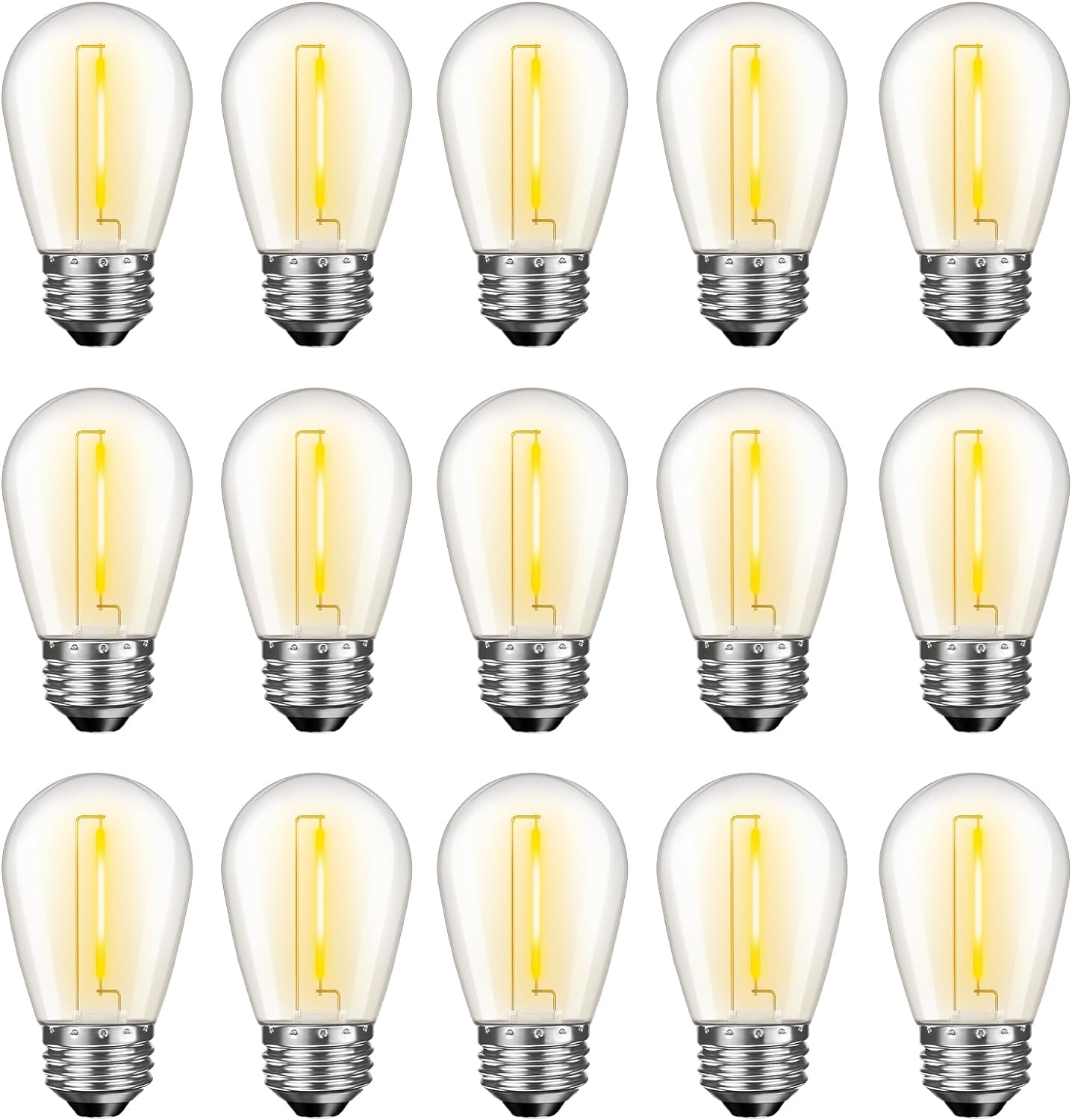 LED S14 Replacement Light Bulbs for Outdoor String Lights, 1W Shatterproof Edison Light Bulbs for Outside Patio Garden, E26 Standard Base, Dimmable, 2200K Warm White, 15 Pack