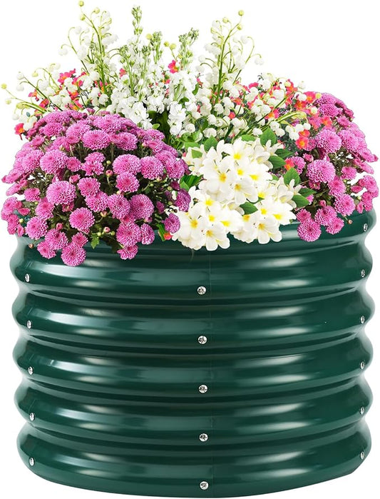 17" Tall Elevated Round Metal Rised Garden Bed- 2'x2' in Size and 0.8MM Thick Durable Planter Box for Vegetables Flowers Succulent at Patio/Garden Outdoor (Dark Green, 2FT Diameter)