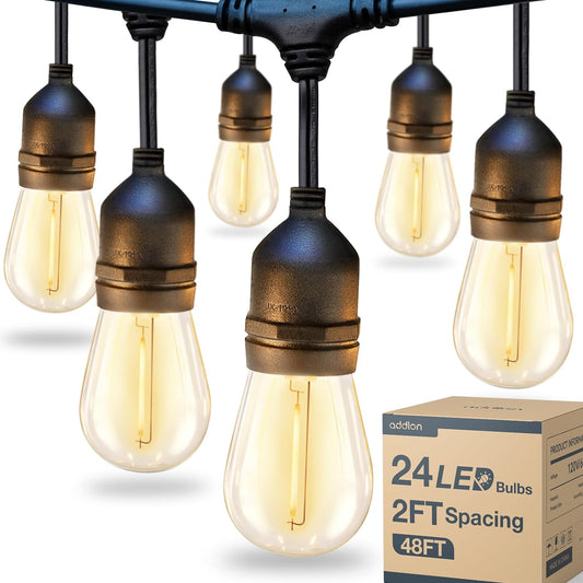 addlon 48FT LED Outdoor String Lights with 25 Edison Vintage Shatterproof Bulbs and Commercial Grade Weatherproof Strand - ETL Listed Heavy-Duty Decorative Lights for Patio Garden