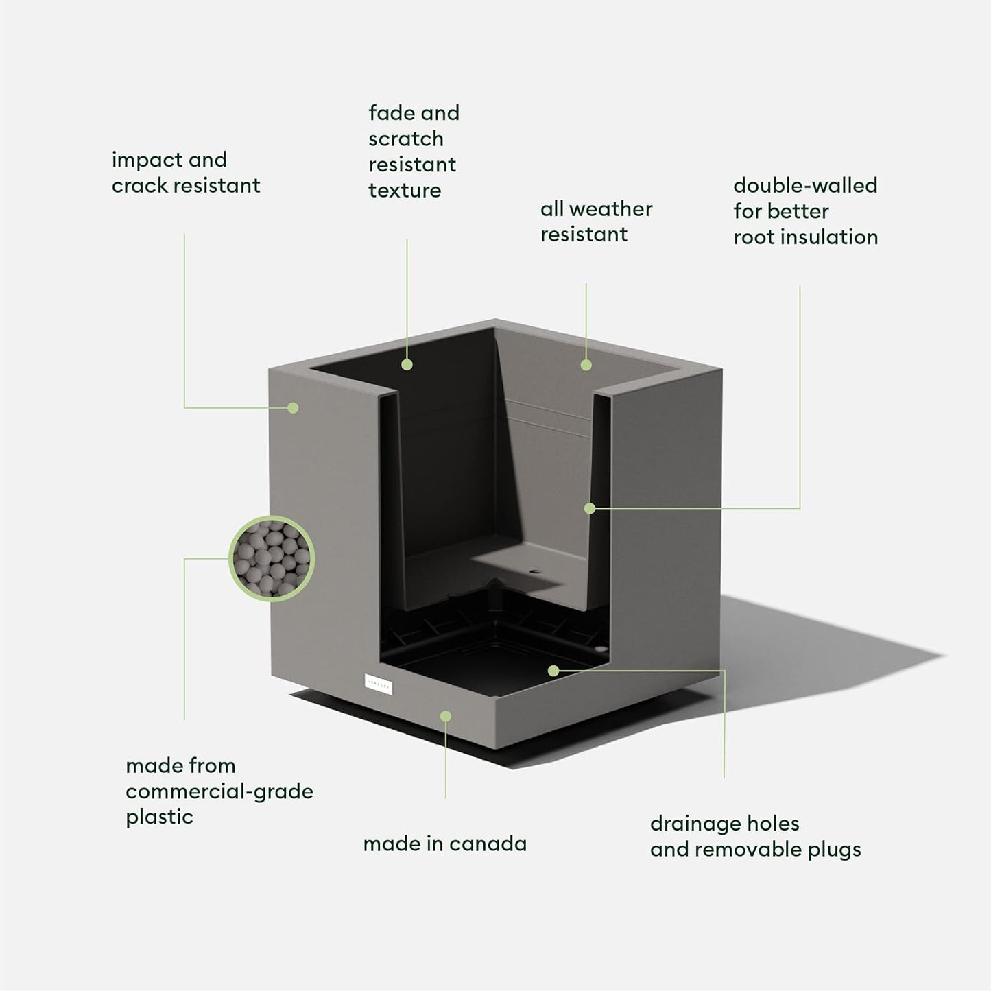 Veradek Block Series Cube Plastic Planter - Large Square Planter for Indoor or Outdoor Patio/Garden | Durable All-Weather Use with Drainage Holes | Modern Décor for Tall Plants, Trees, Flowers