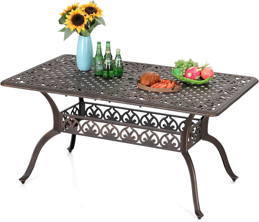 Sophia & William 6-Person Cast Aluminium Outdoor Dining Table Rectangular, Patio Bistro Table with 1.97" Umbrella Hole, Bronze