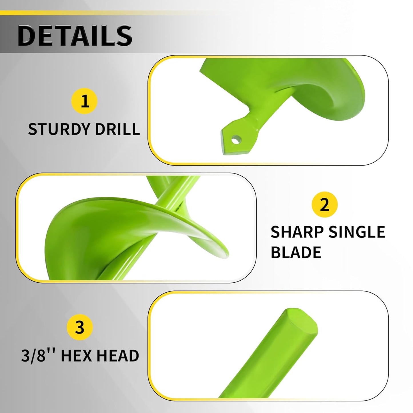 3x24-Inch Garden Auger Drill Bit for Planting and Post Hole Digging - Upgraded Spiral Design, Solid Shaft - Hex Driver Drill Compatible