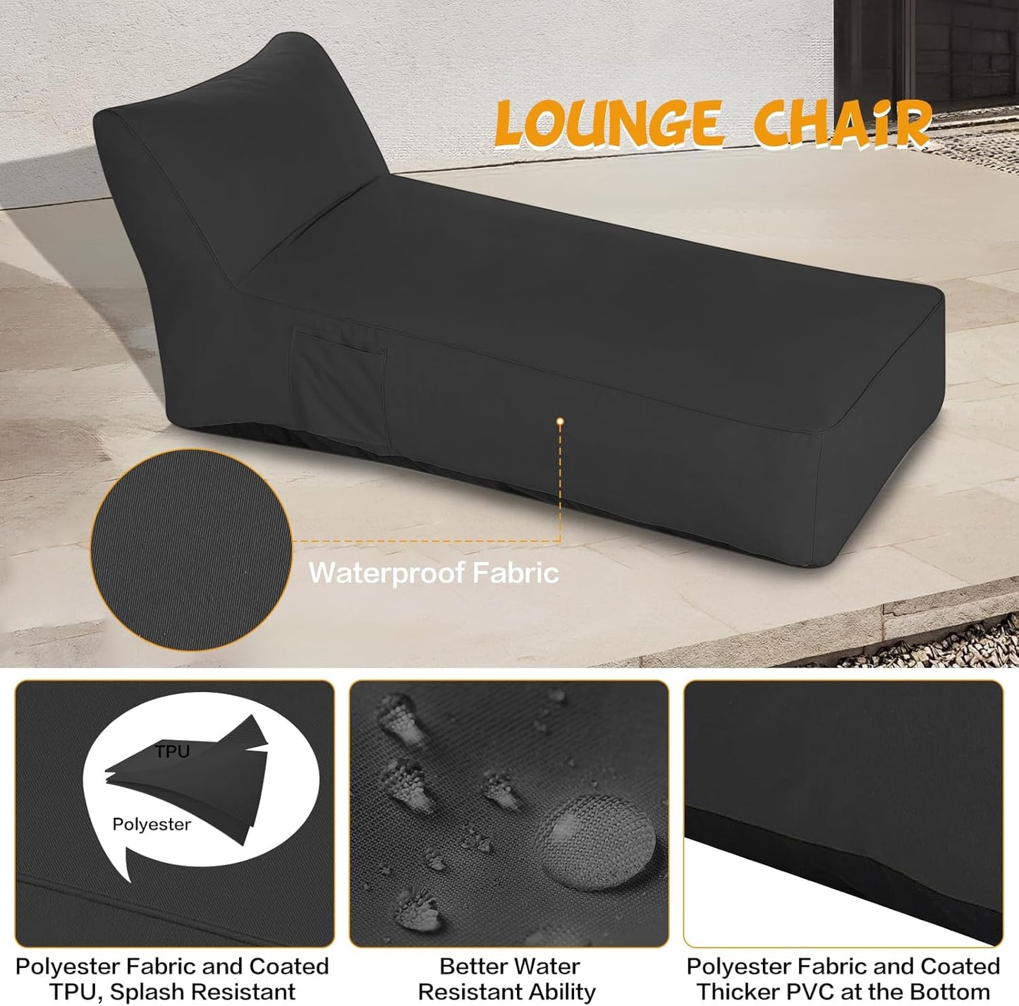 Modern-Depo Outdoor Chaise Lounge Chair, Sunbed UV Resistant Sofa Couch Patio Furniture Waterproof Outside Sunlounge Reclining Sunbathing Bed Comfy Single Chaise Daybed for Garden, Pool, Beach, Black