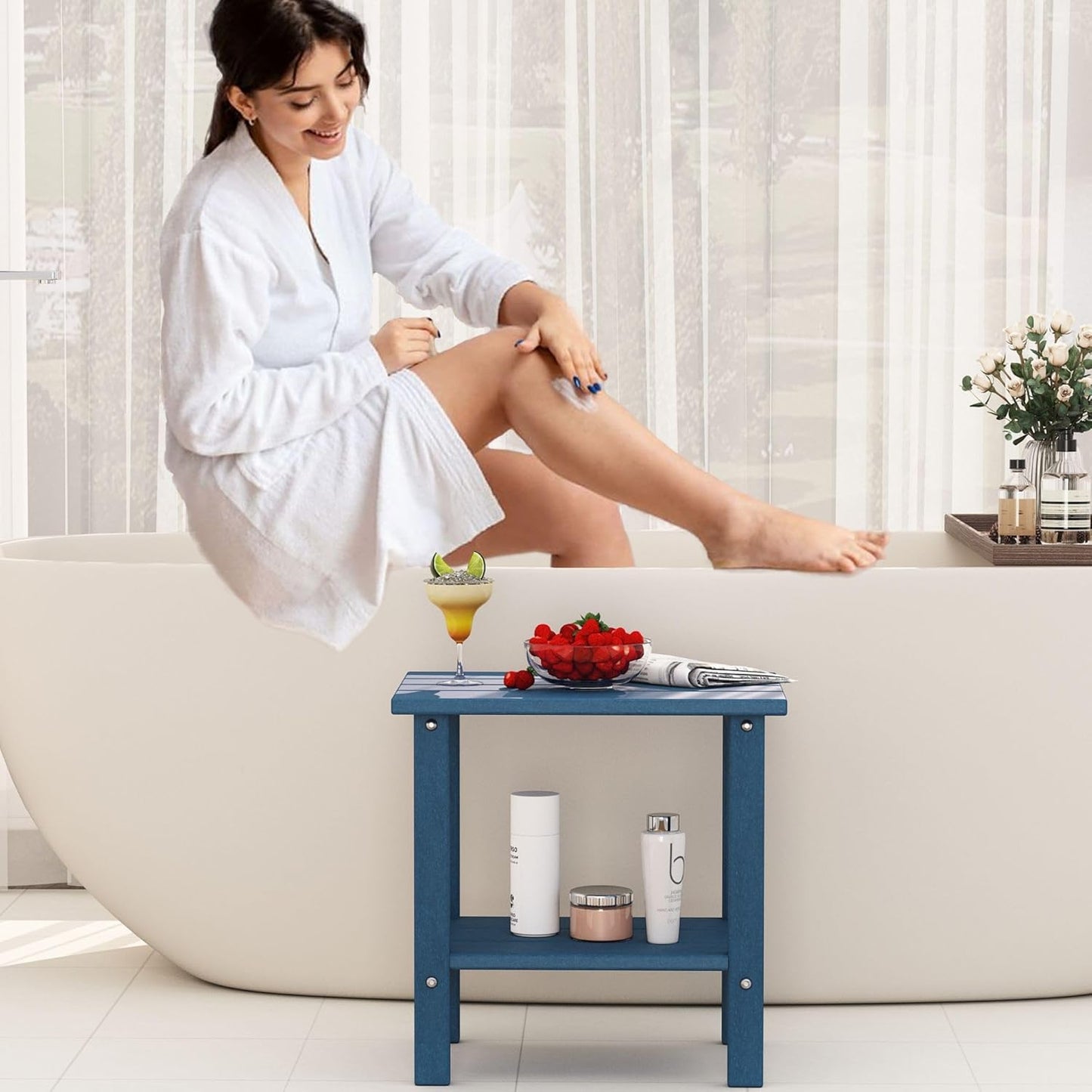 Outdoor Side Table, Weather-Resistant Patio Side Table for Backyard, Pool & Porch, Durable & Stylish Patio End Table (Dark Blue)