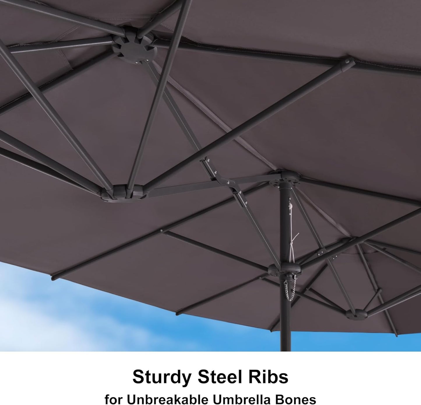 PURPLE LEAF 15ft Patio Market Umbrella with Base Included Double-Sided Rectangle Outdoor Umbrella Table Umbrella with Crank for Pool Garden Deck, Light Grey