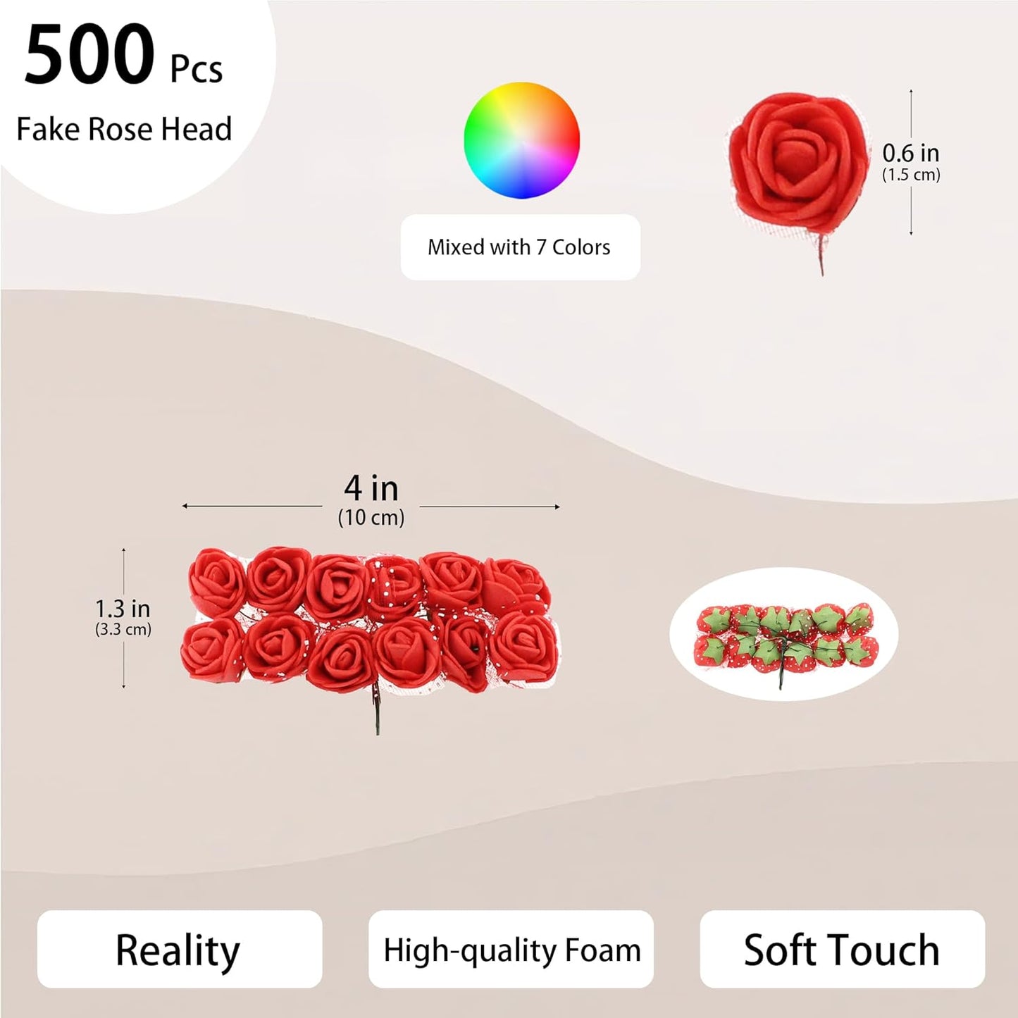 500 Pcs 0.6 Inch Mini Artificial Flowers Head Bulk 5 in 1 Set Faux Foam Fake Small Rose Tiny Baby Flores Bouquet Wreath Gift Hair Clip Home Decoration DIY Craft (7 Colors Mixed)