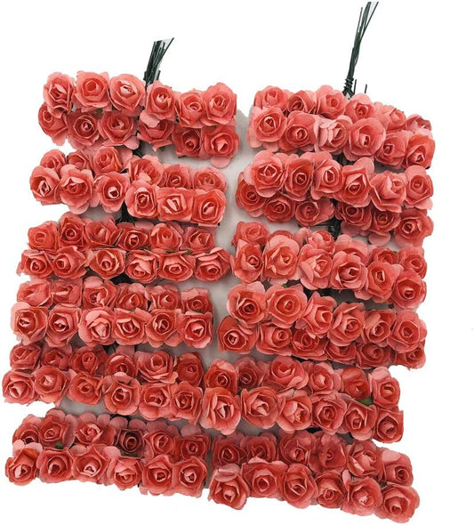 Mini Fake Rose Flower Heads 144pcs Mini Artificial Mulberry Paper Roses Flower with Wire Stem DIY Wedding Flowers Accessories Make Bridal Hair Clips Headbands Dress (Blush Pink)