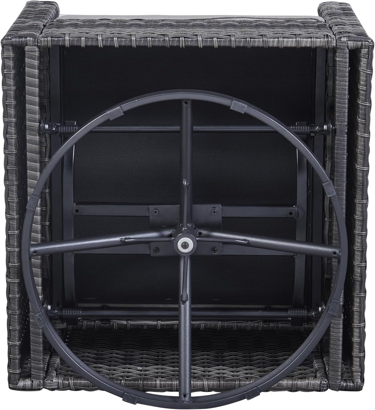 HUMMUH 3-Piece Patio Swivel Chairs,PE Wicker Outdoor Rocking Chairs Bistro Set with Side Table Porch Balcony Furniture with Cushions