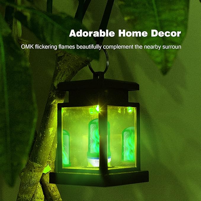 OMK 4 Pack Green Light Bulbs, Christmas Flame LED Light Bulbs Decorations Flickering/Breathing/Ligting/Gravity 4 Modes Flame Bulb for Bars Hotel Yard Porch Party Outdoor Decorative Holiday Gifts