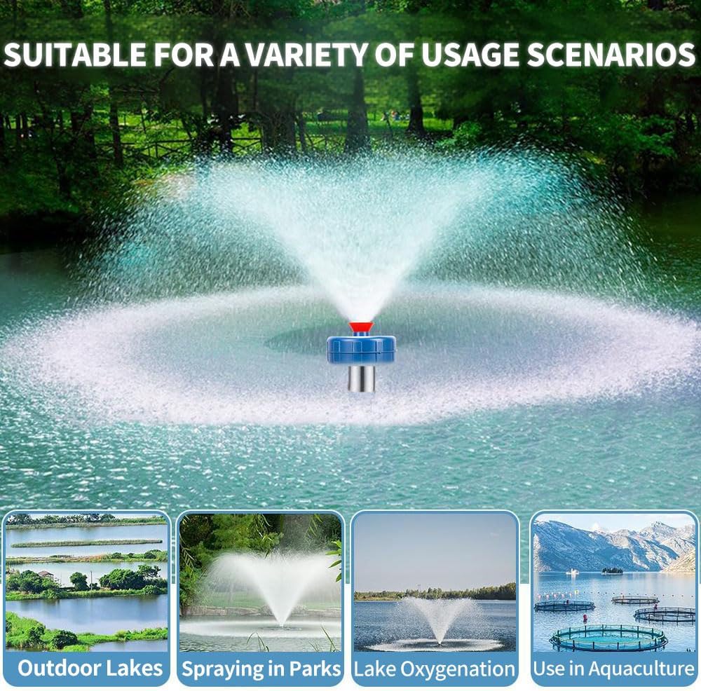 Stainless Steel Pond Fountain Aerator, 1HP 110V Stainless Steel Pond Jet System Fully Automatic Powerful Lake Floating Fountain for Ponds, Lakes