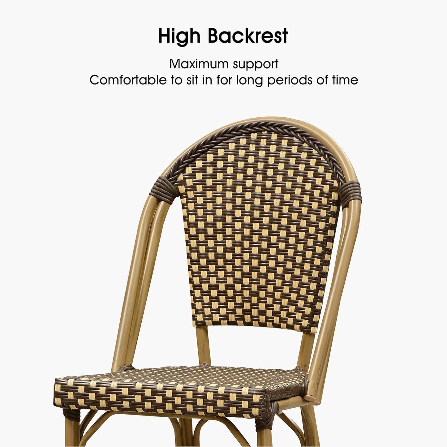 PURPLE LEAF French Bar Stool Set of 4 Bamboo Print Finish Patio Bar Stools with Back Rattan Chairs Wicker Bar Height Stool 30" with Footrest Kitchen Island Stools Outdoor Barstool Brown