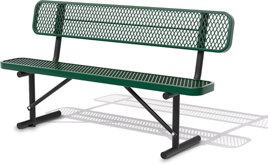6 Feet Heavy Duty Metal Park Bench for Outside, Outdoor Bench with Backrest & Portable Frame, Commercial Benches for Shopping Malls, Stores, Parks, Patios, Decks, Green