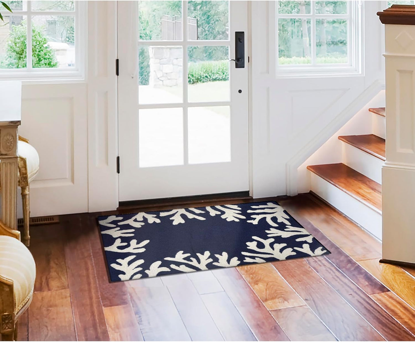 Liora Manne Capri Coastal Coral Border Navy Indoor/Outdoor Rug, 2'6 x 4