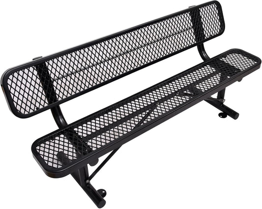 Thermoplastic Coated Iron Park Bench for Outside, Heavy Duty Metal Garden Bench, Expanded Commercial Grade Seating for Shopping Malls, Lawn Yard Porch Entryway (Black with Backrest, 72IN)
