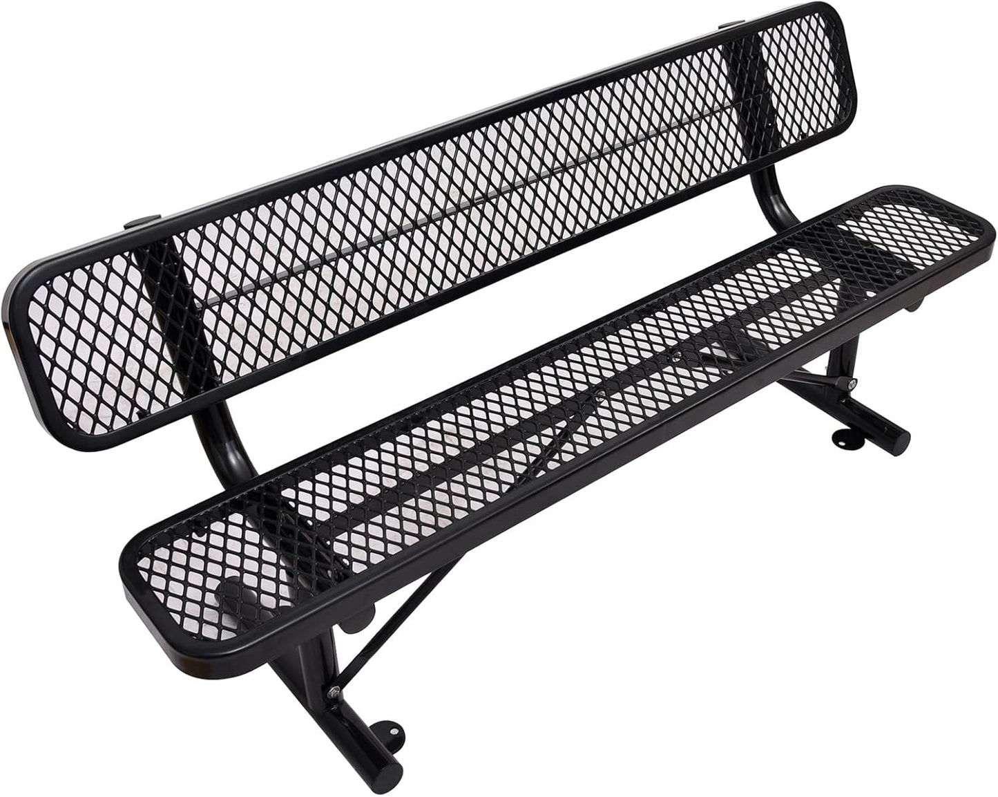 Outdoor Garden Bench, Cast Iron Metal Frame Patio Park Bench with Backrest, Portable Expanded Metal Black Bench, Commercial-Grade Outdoor Seating for Lawn, Patio, Park, Yard, Garden (Black, 6FT/72')