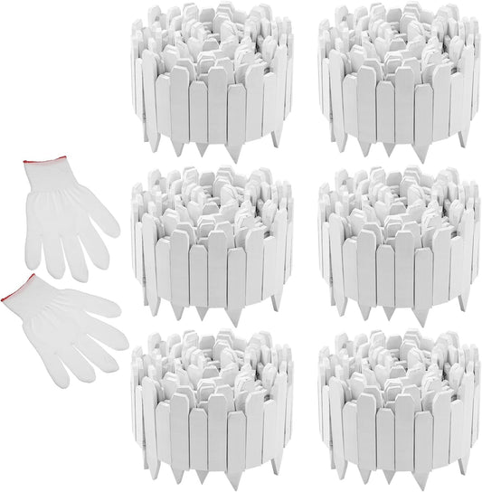 Soaoo 6 Pack Wood Garden Edging Border Outdoor Landscape Edging Flexible Decorative Garden Fence Border with White Gloves for Lawn Yard Tree Flower Bed Pathway (White)
