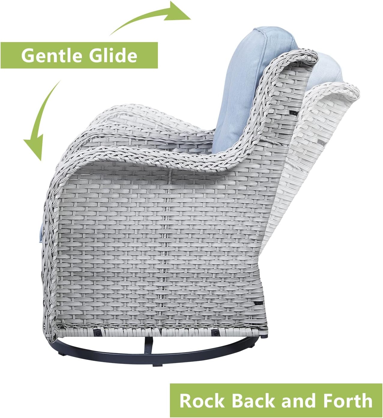 Outdoor Patio Swivel Rocker Chairs - Wicker Rattan Patio Swivel Rocking Chairs Set of 2 with High Back,Deep Seating and Comfort Cushions for Deck Porch Garden,Light Grey/SkyBlue
