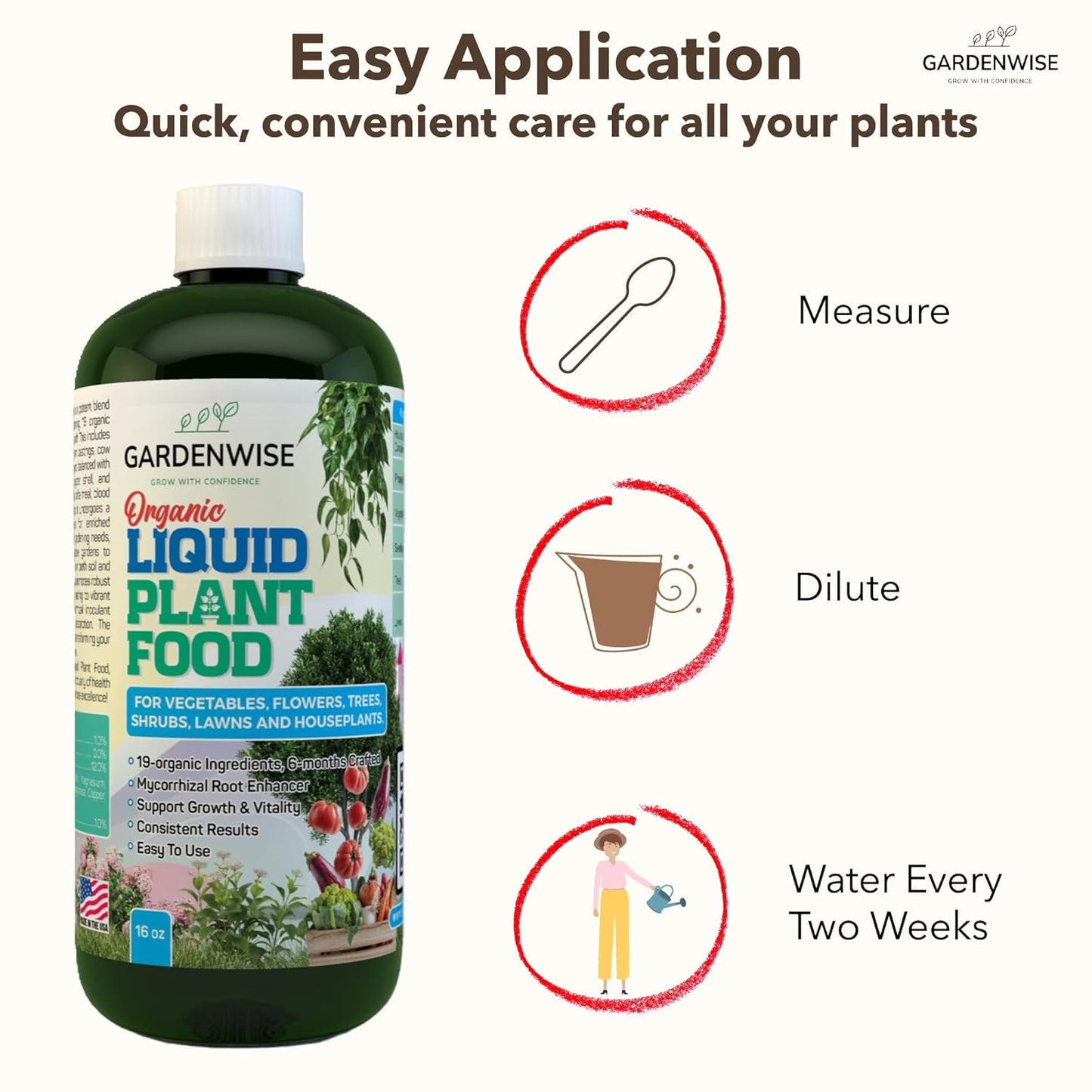 Organic Liquid Plant Food for Indoor Houseplants – All Purpose Fertilizer for Potted Plants, Vegetables, Succulents, Orchids, Roses – Miracle Growth with Mycorrhizae (32 oz)