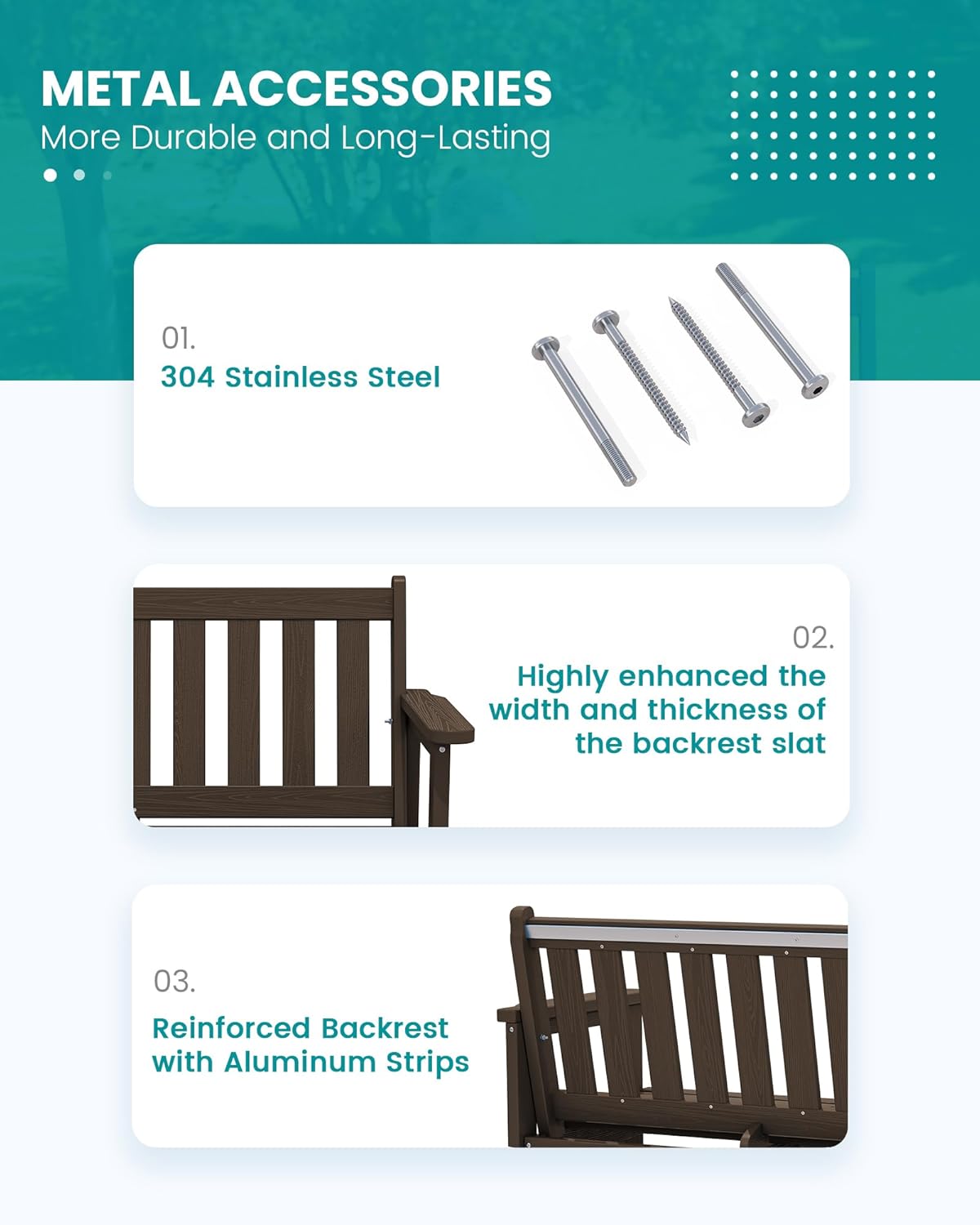 SERWALL Outdoor Bench, HDPE Outdoor Benches Weatherproof, 2-Person Garden Bench with 660 lbs Weight Capacity, Patio Benches for Outdoors, Garden, Porch, Backyard and Park, Coffee, 4 Pack