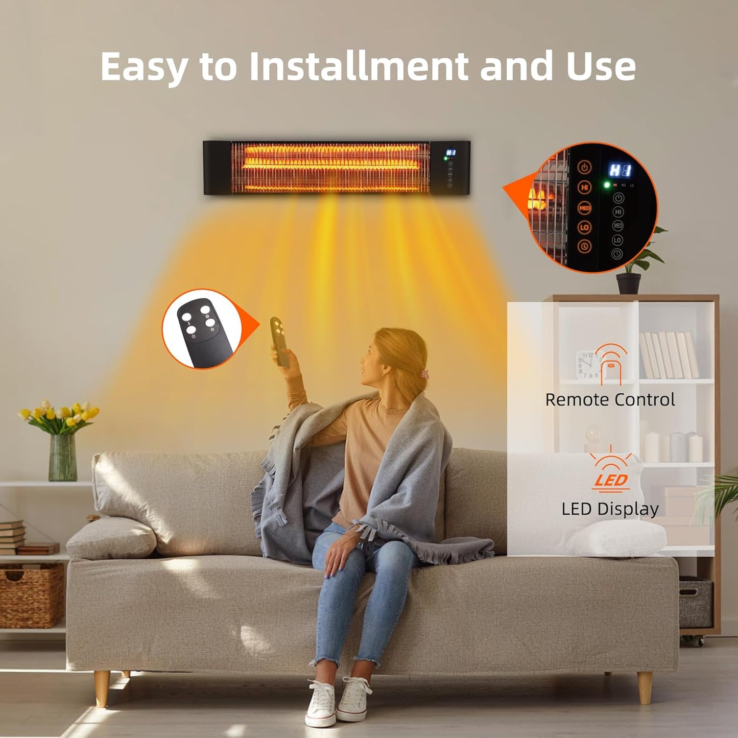 Infrared Outdoor Heater 1500W Wall Mounted & Standing Heater with Tripod IP65 Waterproof & Dustproof 3 Settings 12 Timer for Patio Backyard WEWARM