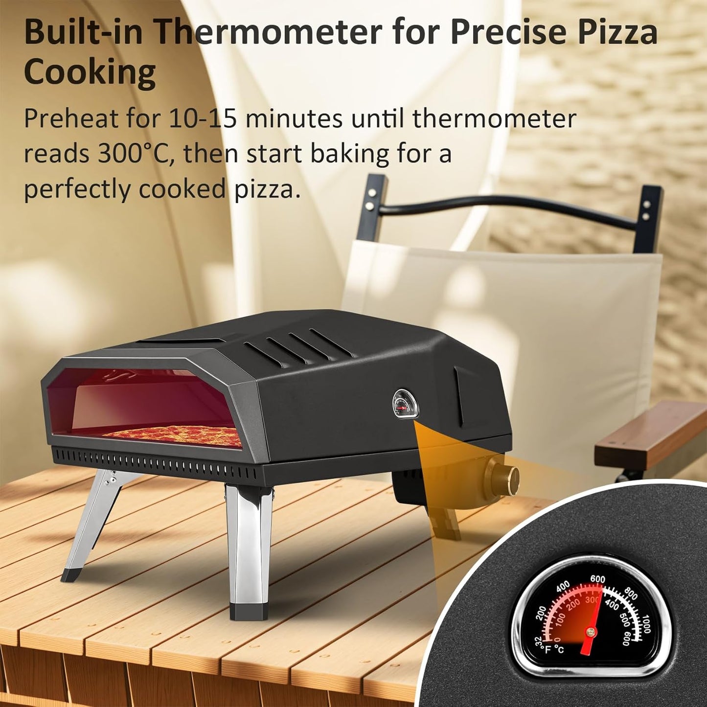 12" Pizza Oven, BOINN Pizza Oven Outdoor with Folding Design, Portable Outdoor Propane Gas Oven with Integrated Thermometer for Backyard, Camping, Picnic