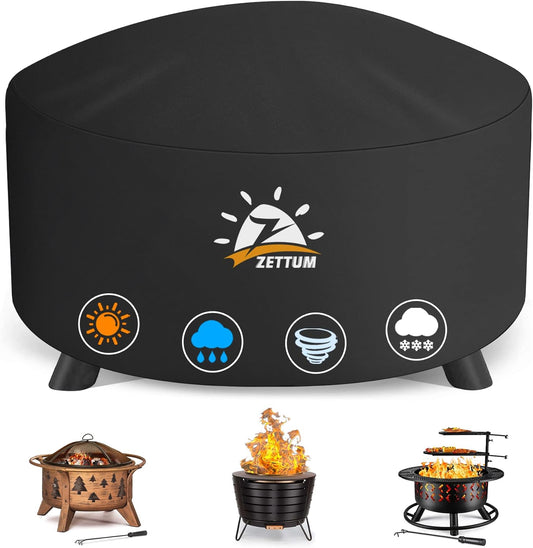 Fire Pit Cover Round 28 Inch - Outdoor Firepit Cover Heavy Duty & Waterproof, 600D Patio Fire Table Cover Gas Fire Pit Accessories Fit 27" Solo Stove Yukon Series Firepit - 28 x 28 x 16 Inch