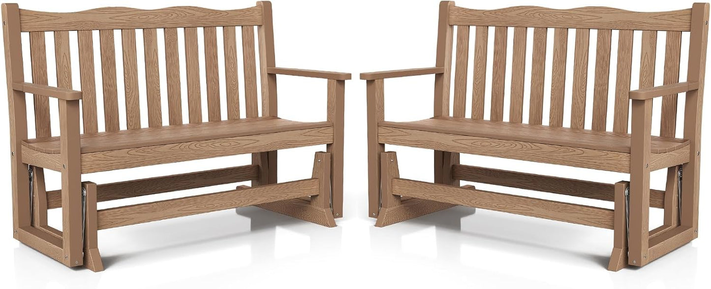 Stoog Outdoor Glider Benches Set of 2, Waterproof Glider Bench for Outside, Never Fade or Rot, Teak