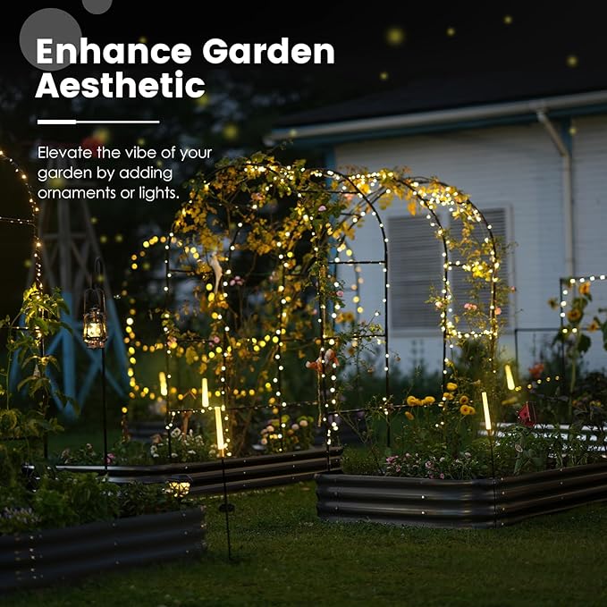 KING BIRD Raised Garden Bed with Arched Trellis Galvanized Planter Garden Box Outdoor for Gardening, Climbing Vegetables, Flowers 7.87x3.94x0.98 Ft 2PCS, Dark Grey