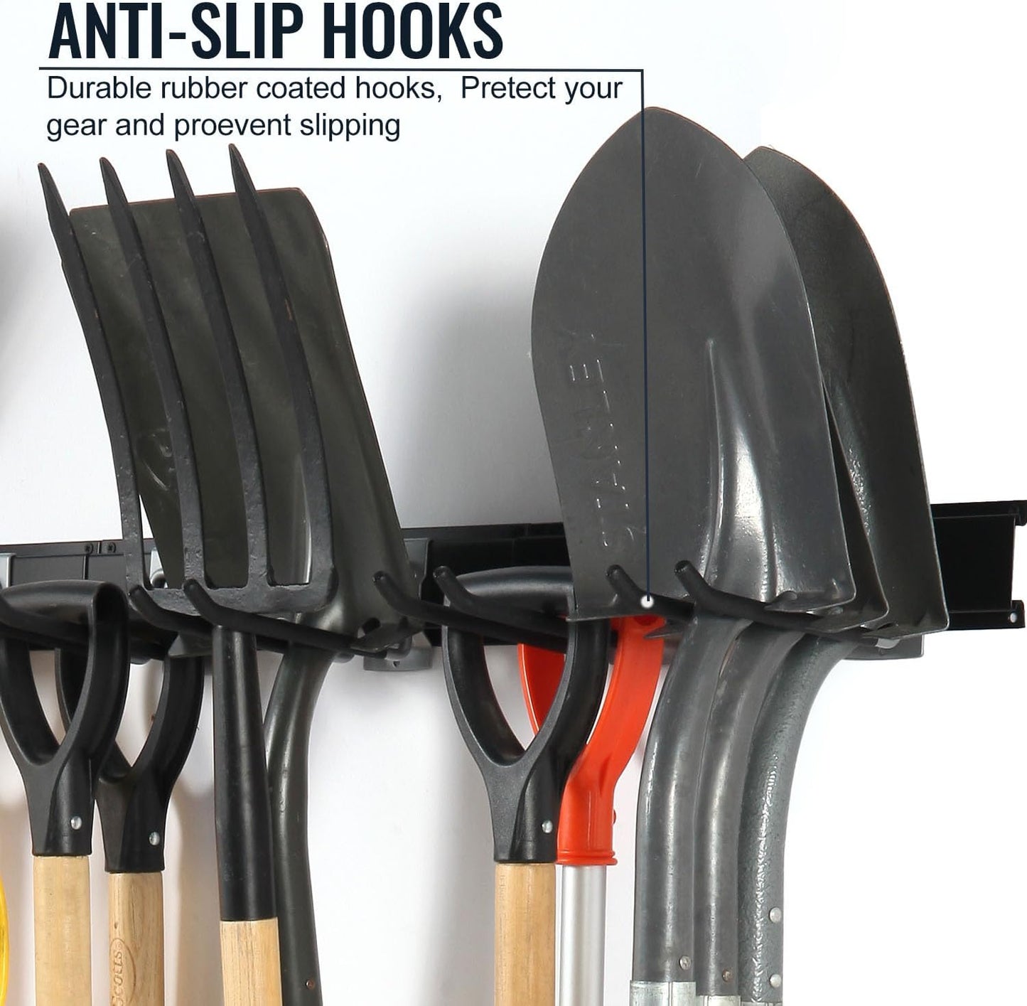 Locking Garden Tool Organizer, Garage Organization Wall Mount Storage Rack, Heavy Duty Metal Yard Tool Organizer, Adjustable Hanging Hooks, Hold Up to 420lbs (48Inch Black)