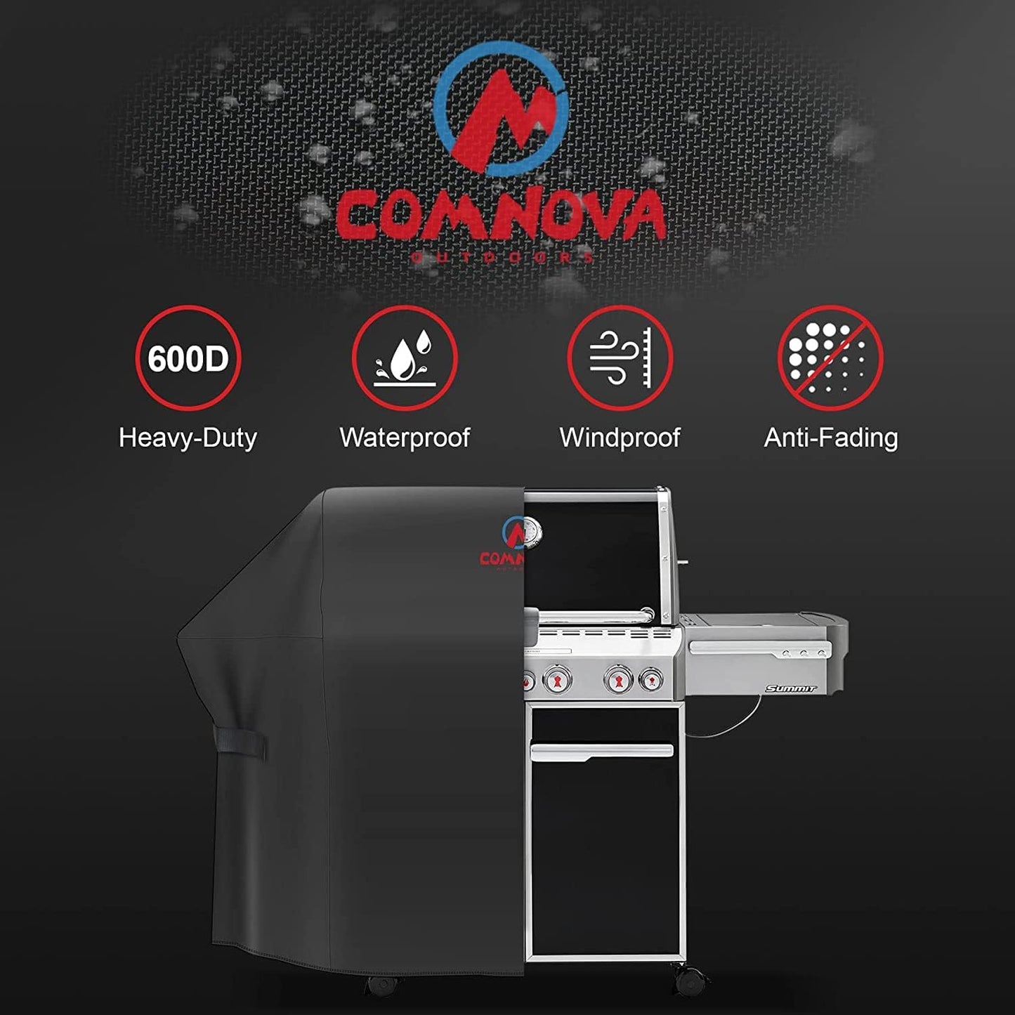 Comnova Grill Cover 82 Inch - 600D BBQ Cover for Outdoor Grill Heavy Duty and Waterproof, Large Barbecue Gas Grill Covers for Weber, Char-Broil, Nexgrill, Monument, Dyna-glo, Brinkmann and More