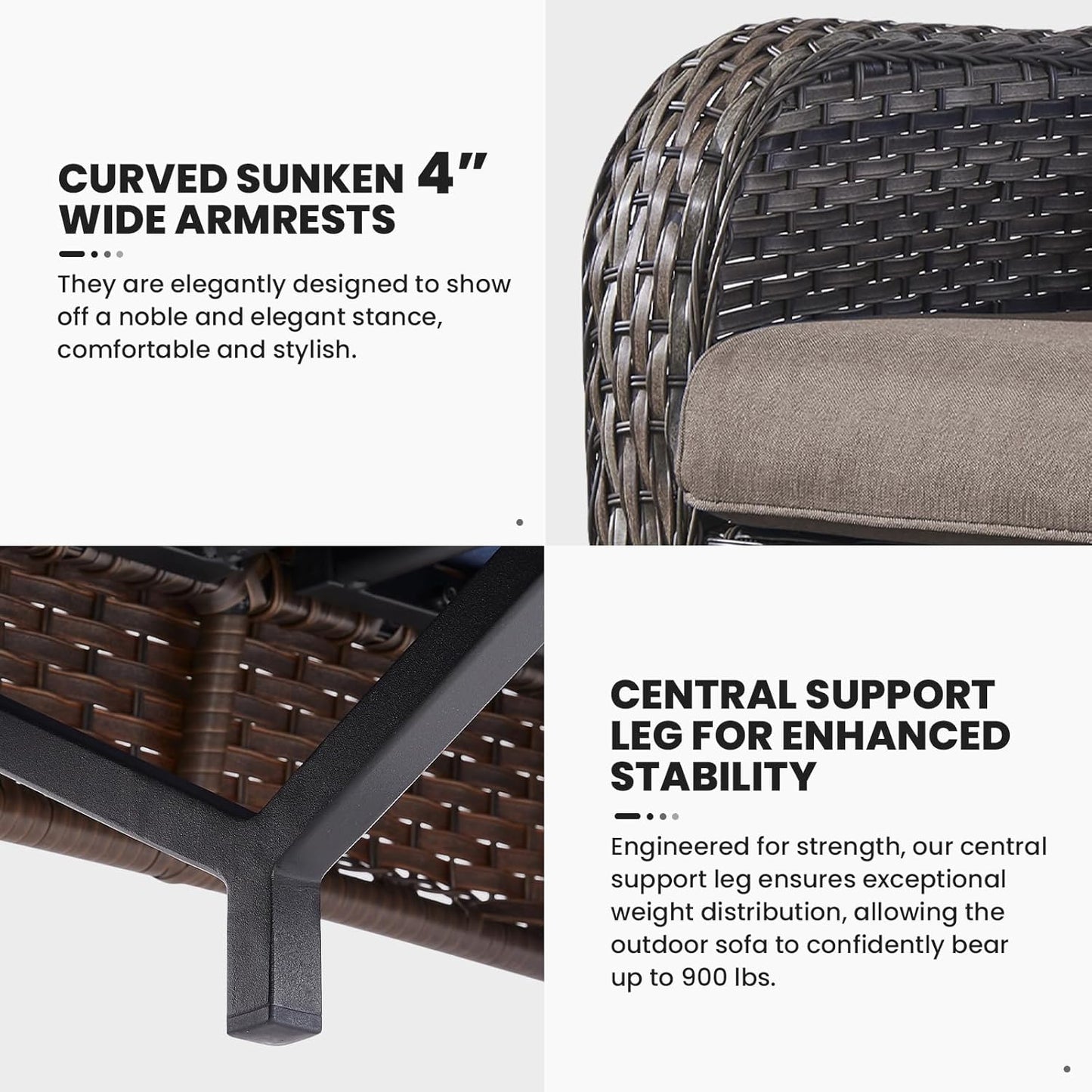 Outdoor Furniture 3-Seater Rattan Sofa Patio Wicker Sofa Couch Furniture Set with Washable Cushions