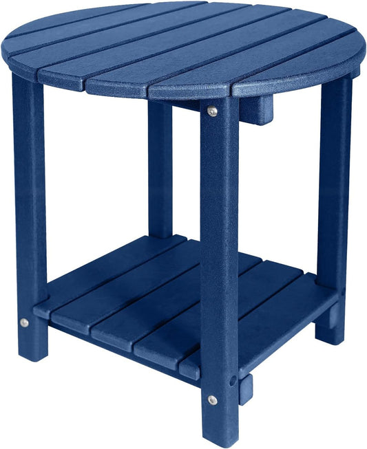 Adirondack Round Outdoor Side Table 2-Tier Storage Patio Side Table, HDPE End Tables for Backyard Pool Porch Garden Lawn (Blue)