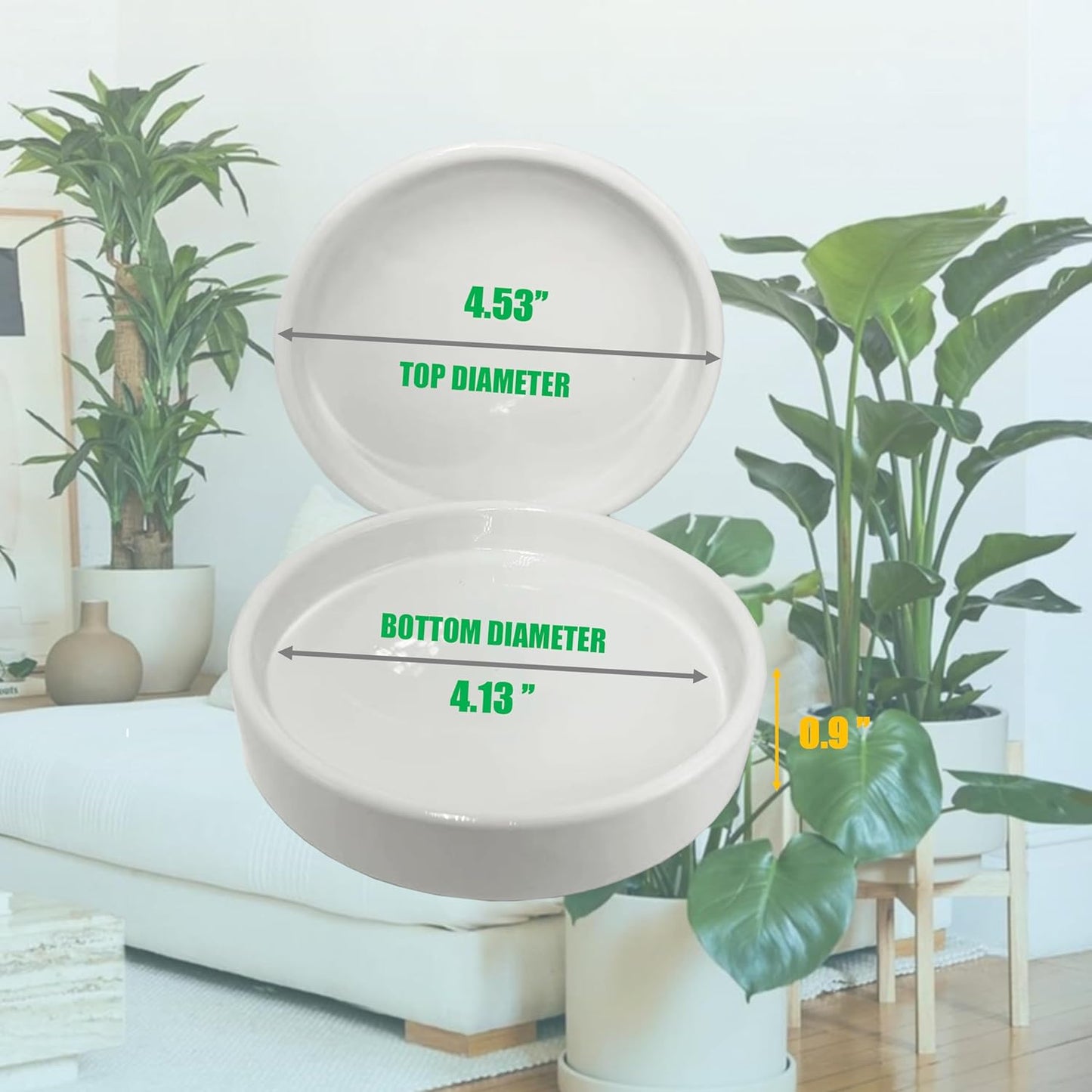 Plant Saucer Pot Tray Planter Saucers 4 Pack 4 in,5 6 7 8 9 10 11 12 13 Inch for Indoors Outdoor, Durable Sturdy Ceramic Flower Drainage drip Water Tray for Glazed Pots Base (4 Inch-White)