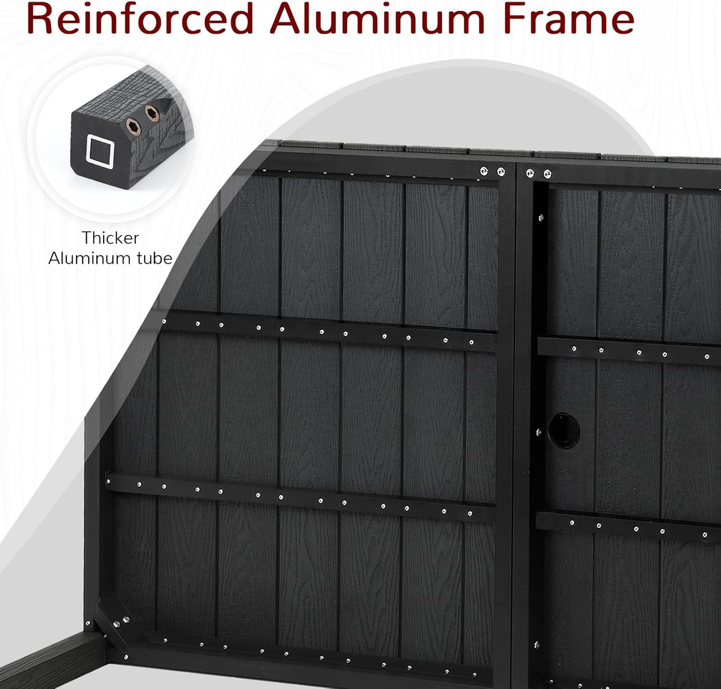 Stoog 7 Pieces Patio Dining Sets, All-Weather HIPS & Aluminum Outdoor Dining Table with Umbrella Hole, Patio Furniture Set Include 1 Table and 6 Chairs, for Backyard, Garden and Deck, Black