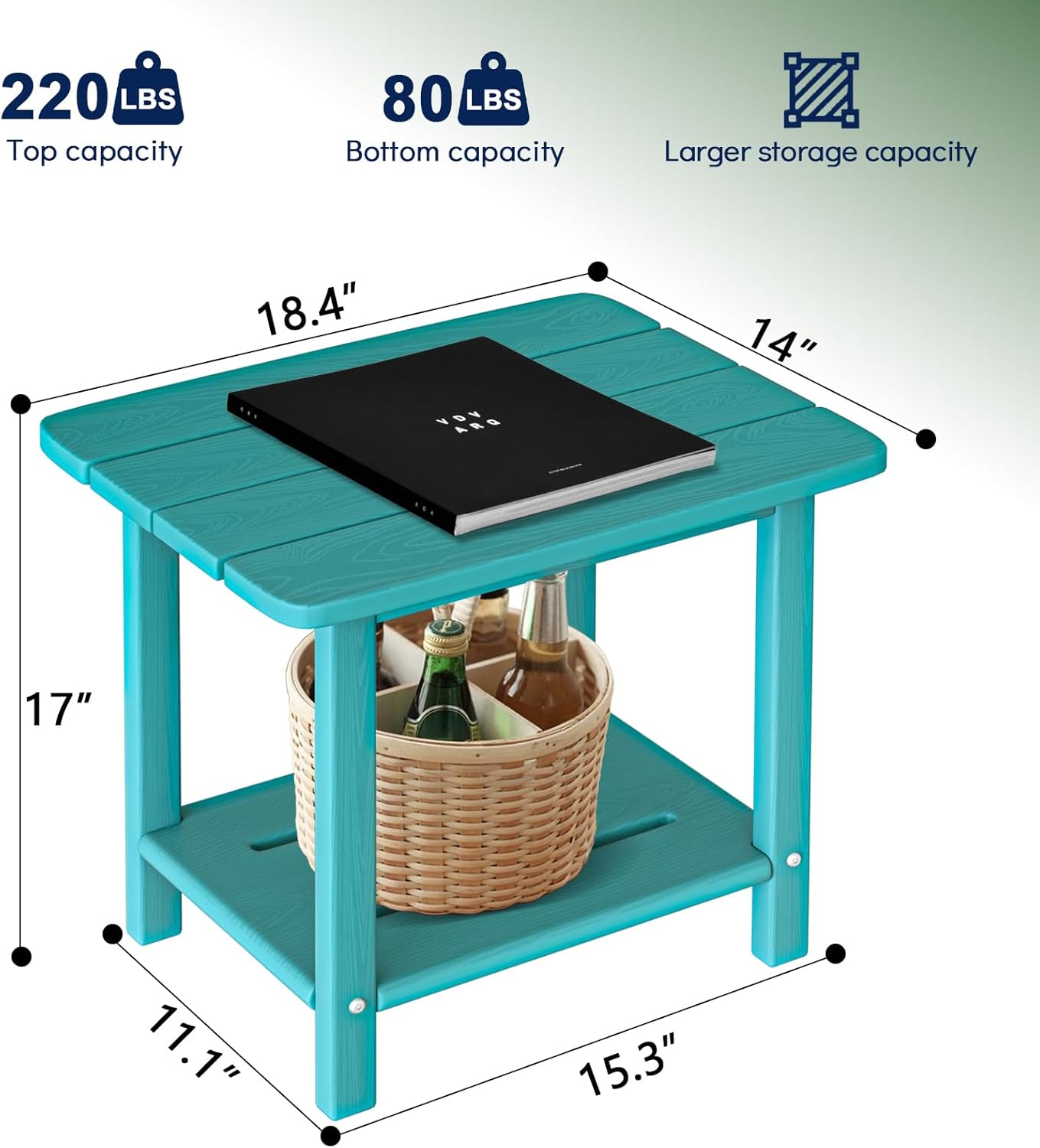 Adirondack Square Side Table - 18.4" Large Panel HDPE Outdoor End Table - Weatherproof, Rustproof & Low Maintenance for Patio, Lawn, Pool, Indoor Use (Aruba)