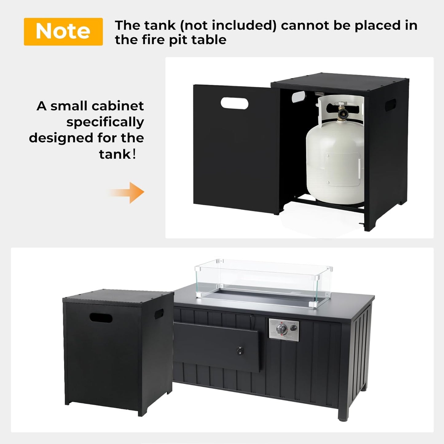 KOL 50,000 BTU Propane Fire Pit Table with Cabinet-39.5in Black Gas Fireplace with Glass Wind Guard & Lid, Outdoor Rectangular Cold Rolled Plate Plastic Spraying Firepits for Patio, Backyard, Balcony