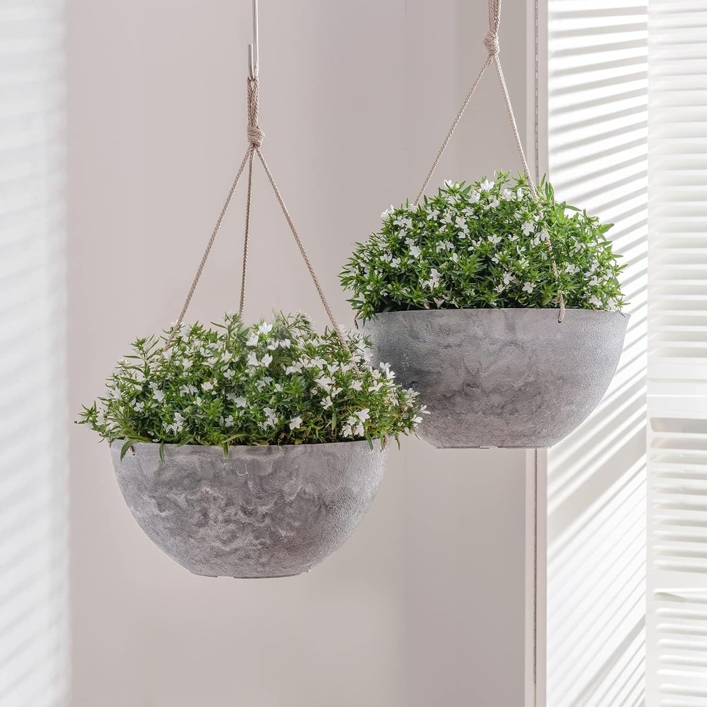 LA JOLIE MUSE Hanging Planter Flower Plant Pots - 9.84 Inch Indoor Outdoor Balcony Patio Hanging Basket Set of 2, Marble Pattern
