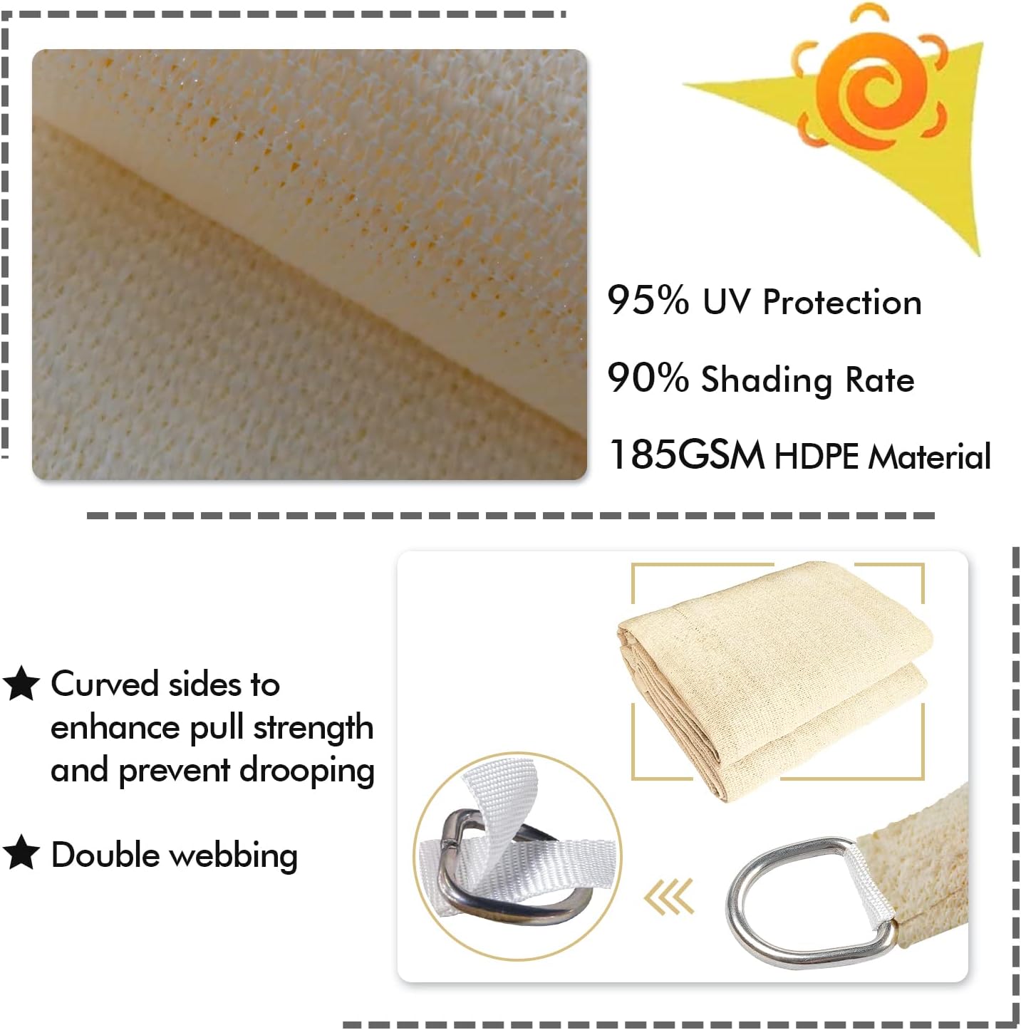 KANAGAWA 9'X10' Cream Custom Size Sun Shade Sail Rectangle UV Block Canopy Cover for Patio Backyard Lawn Garden Outdoor (Customized Available)