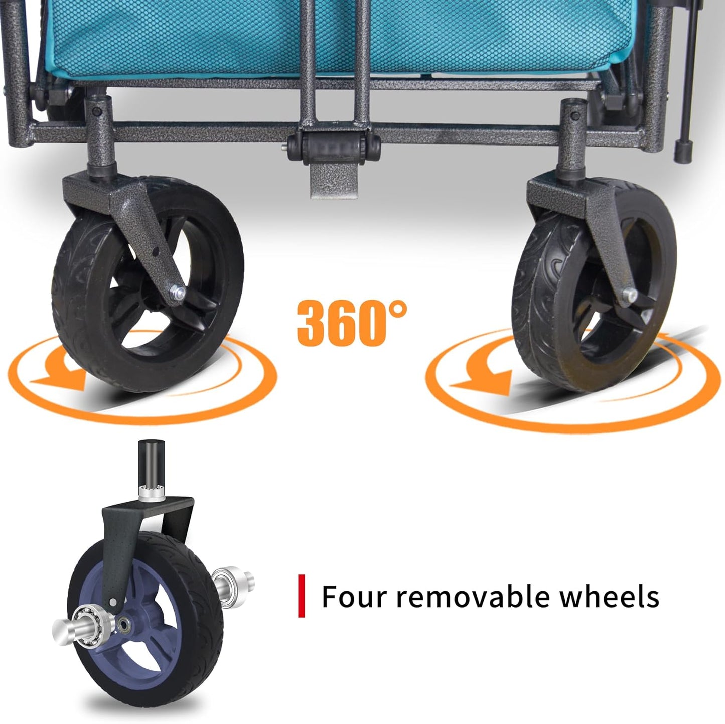 TMZ Collapsible Foldable Wagon Cart with Quick-Release Wheels and 2 Seats, Heavy Duty Wagon 265LBS Load Capacity for Camping Garden Shopping (Turquoise)