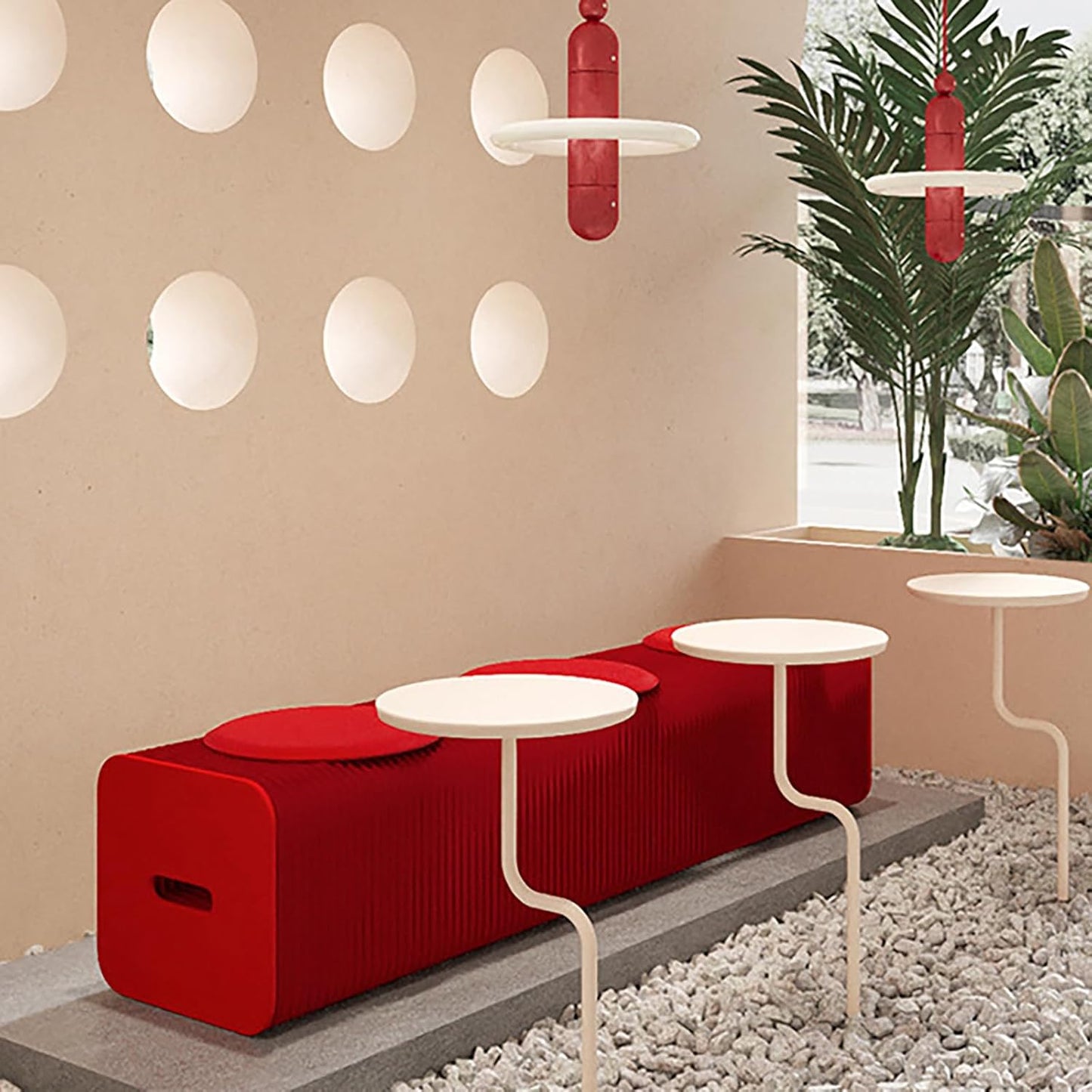 Foldable Kraft Paper Stool, Honeycomb Accordion Folding Bench, Collapsible Paper Stool for Small Spaces, Portable Footrest and Side Table for Living Room and Office,Red-44×31×150cm