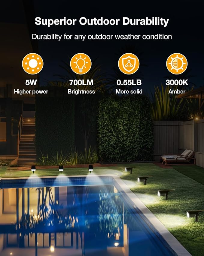 Solar Power Spotlight Outdoor Waterproof Landscape LED Accent Lighting for Yard, Tree, Plants, Walls, Path, Garden, Statues, Adjustable Brightness,Dusk to Dawn Long Lasting 6 Pack Cool White
