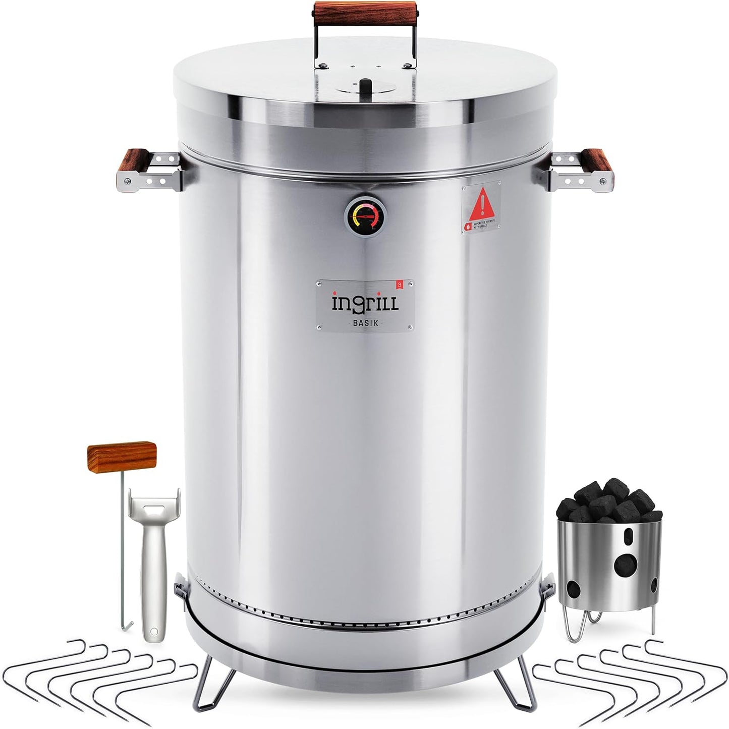 Charcoal Grills - Basic 40 lbs - Stainless Steel Smoker Grill 3-in-1 for Cooking & Home BBQ - Portable Vertical Smoker Barrel for Outdoor & Camping - Meat Grill with Thermometer & Accessories