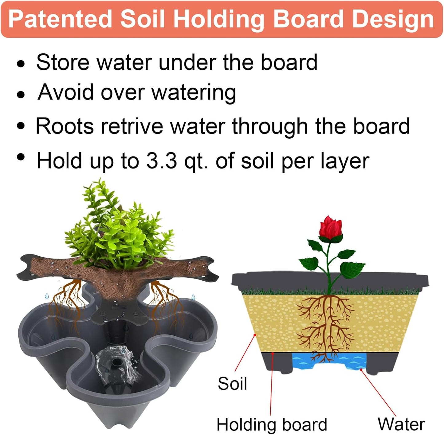 Vertical Planter, 5 Tier Stackable Strawberry Planter with Garden Tool Set, Movable Indoor/Outdoor Garden Herb Pot for Growing Vegetables and Succulents, Dark Gray