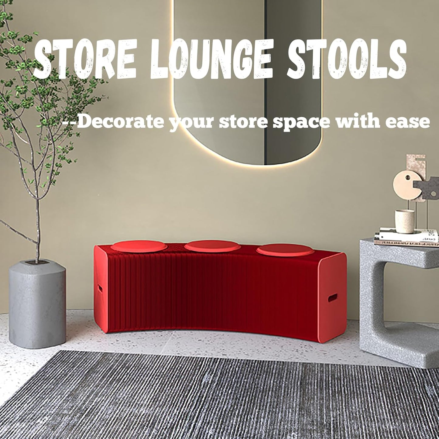 Foldable Kraft Paper Stool, Honeycomb Accordion Folding Bench, Collapsible Paper Stool for Small Spaces, Portable Footrest and Side Table for Living Room and Office,Red-30×30×150cm