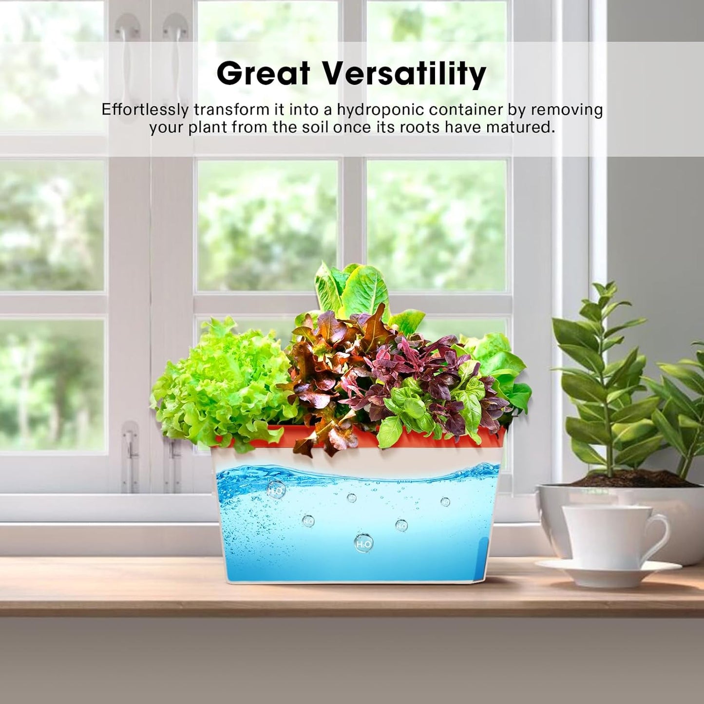 VIVOSUN Self-Watering Planters, 6-Pack 10.5 Inch Compact Rectangular Window Herb Planter Box with 10 PCS Plant Labels, Plant Container for Basil, Flowers, Succulents, Indoor & Outdoor