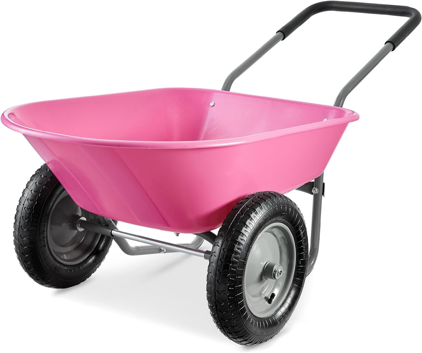 Best Choice Products Dual-Wheel Home Utility Yard Wheelbarrow Garden Cart w/Built-in Stand for Lawn, Gardening, Construction - Pink