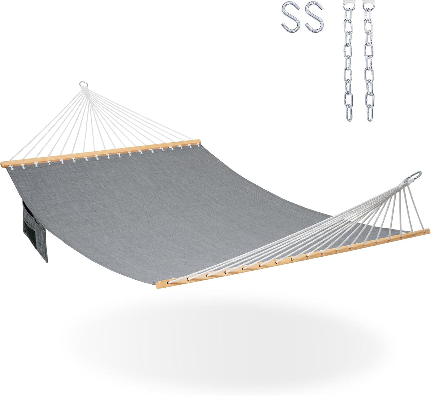 Lazy Daze Hammocks 11 FT Double Outside Hammock Quick Dry Olefin Fabric Hammock with Spreader Bar & Side Pocket for Outdoor Poolside Backyard 450 lbs Capacity, Gray