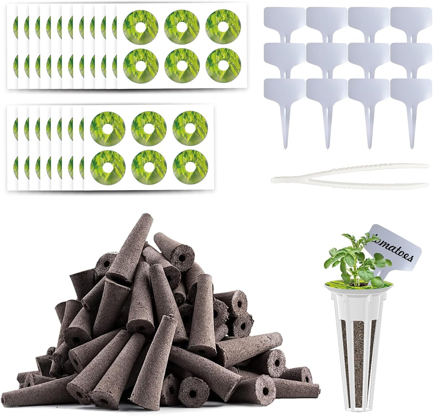 215 Pack Hydroponic Pods Supplies for Aerogarden Pods, Grow Sponges for Hydroponics, Seed Pods Kit with 100 Grow Sponges, 102 Pod Labels,12 Plant Labels, 1 Tweezer for Hydroponic Indoor Garden System